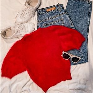 Vintage Angora Cropped Short Sleeve Sweater